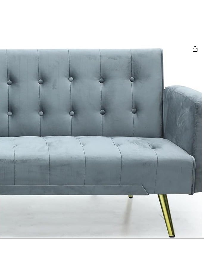 Multi Home Furniture Modern Design MH-1048SB-Grey SOFA CUM BED OR 3 Seater Sofa Soft PU velvet 3-Seater Sofa,Made of finiest VELVET sofa AND Golden legs cum bed is Foldable Futon Bed for Living Room –(Grey) - Image 4