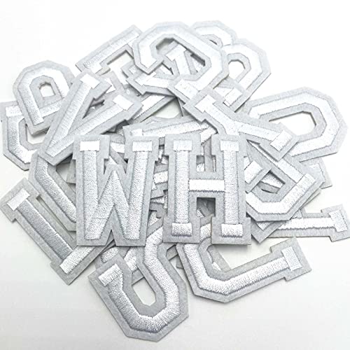 Jongdari Jongdari Iron on Letters 52 Pcs Alphabet Patches with Ironed Adhesive Decorate Repair Patches for Shirts Jackets Hats Jeans Shoes BagsWhite
