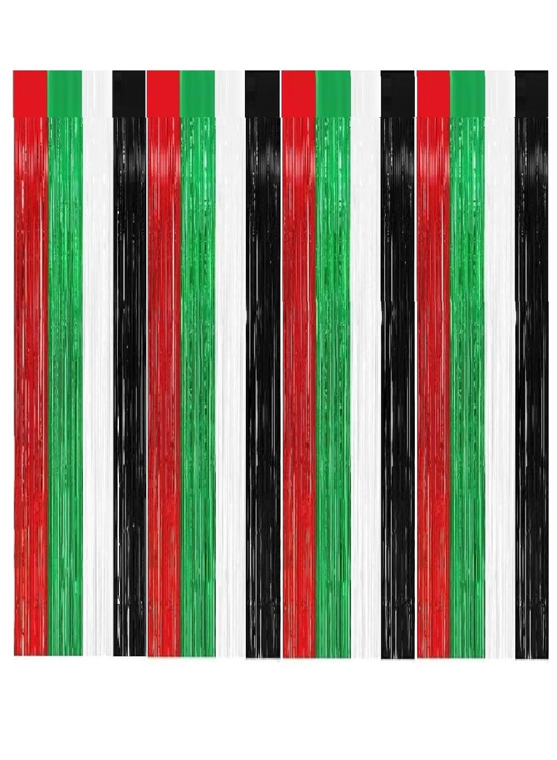Boxwoods 4 Pcs OF UAE Flag Colors Black White Green Red Foil Fringe BackDrop Curtains For National Day Party Decoration