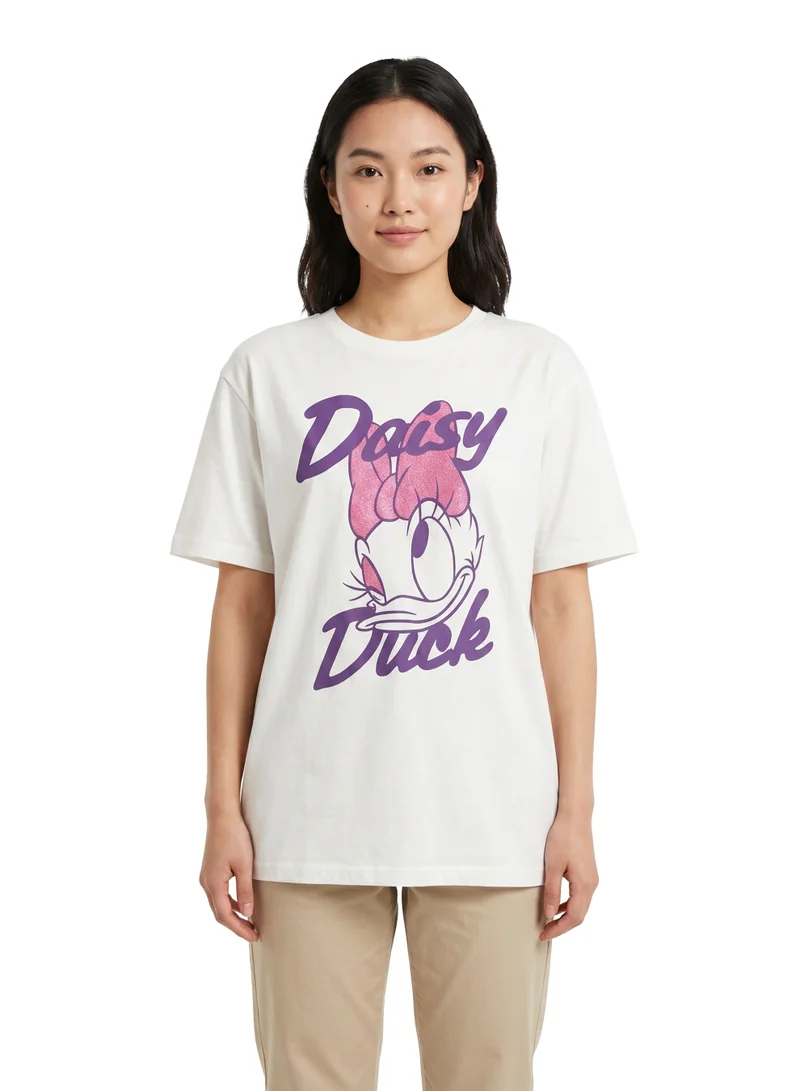ديزني Daisy Duck Women’s Oversized Drop Shoulder Graphic T-Shirt – Casual Relaxed Fit Tee