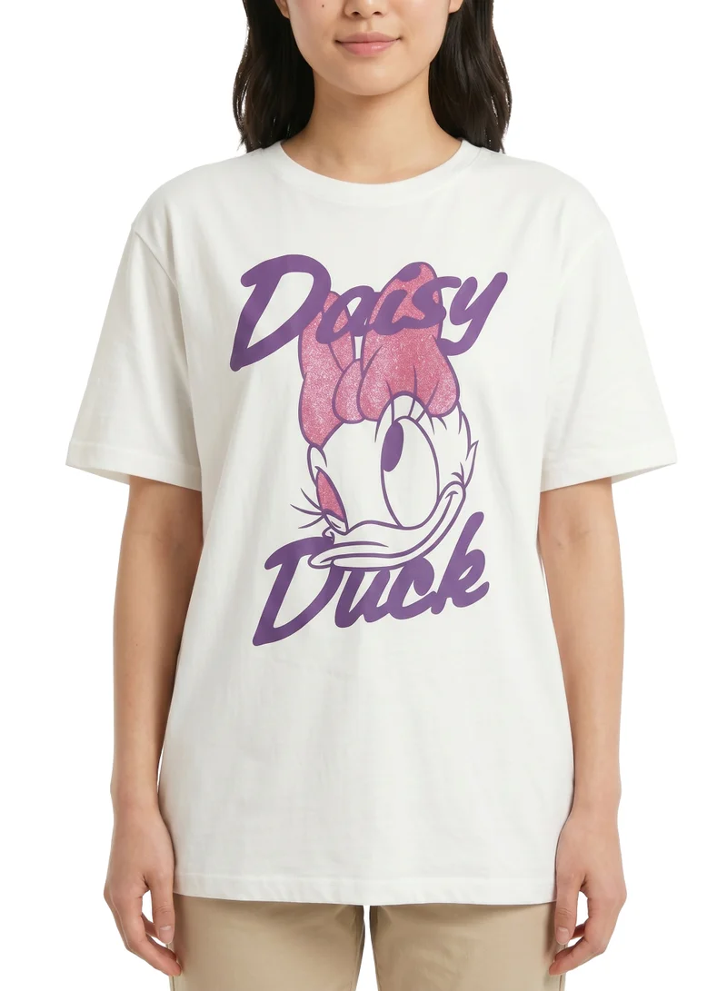 Disney  Daisy Duck Women’s Oversized Drop Shoulder Graphic T-Shirt – Casual Relaxed Fit Tee for Women | Best Price UAE