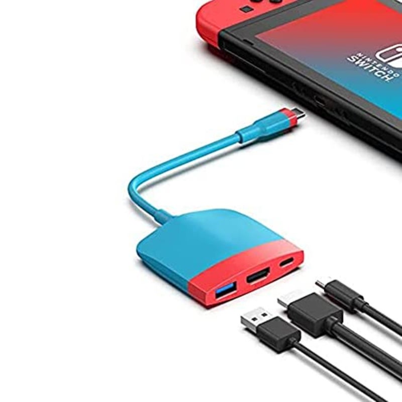Video Converter, for Nintendo Switch OLED, Portable TV Dock Charging Docking Station with HDMI and USB 3.0 Port Replacement Base Dock Set Type C to HDMI TV Adapter, for MacBook Pro Air Red Blue - Image 1
