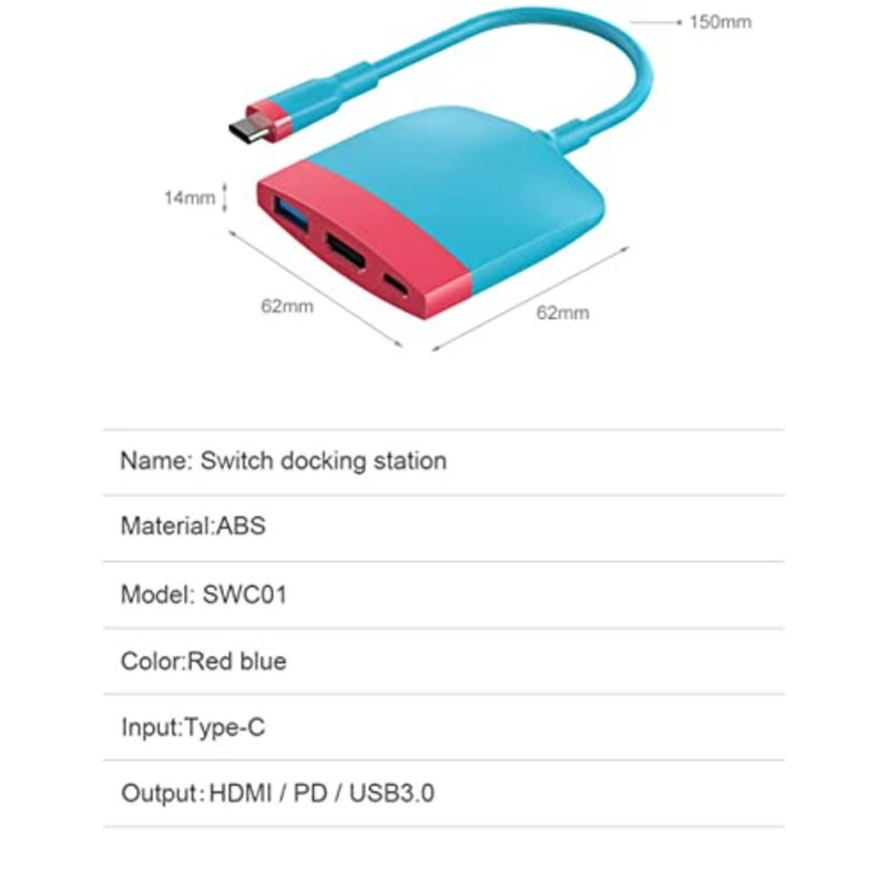 Video Converter, for Nintendo Switch OLED, Portable TV Dock Charging Docking Station with HDMI and USB 3.0 Port Replacement Base Dock Set Type C to HDMI TV Adapter, for MacBook Pro Air Red Blue - Image 2