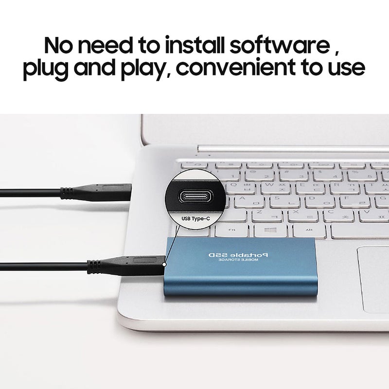 2TB Mobile Hard Disk Type-C USB3.1 Portable SSD Shockproof Aluminum Alloy Solid State Drive 540MB/s Transmission Speed Blue - Image 2