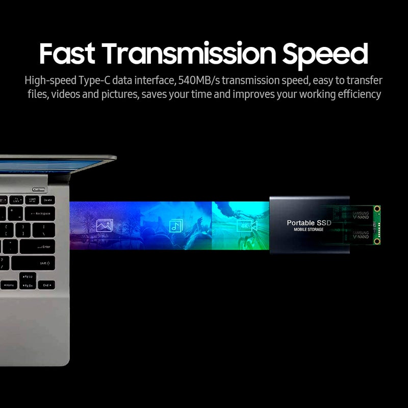 2TB Mobile Hard Disk Type-C USB3.1 Portable SSD Shockproof Aluminum Alloy Solid State Drive 540MB/s Transmission Speed Blue - Image 4