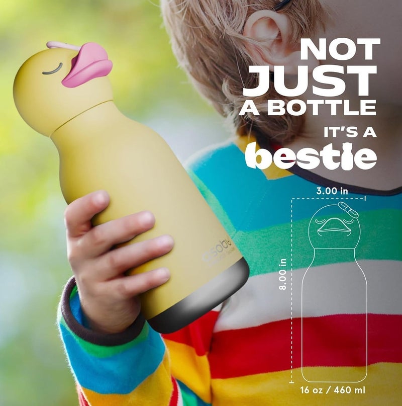 Asobu Ducky Bestie Bottle 16oz Kids Insulated Water Bottle with Straw, Stainless Steel Vacuum Flask, Leak Proof, BPA Free, Keeps Drinks Cold 24H Hot 12H, Cute Bottle for Boys & Girls - Image 5