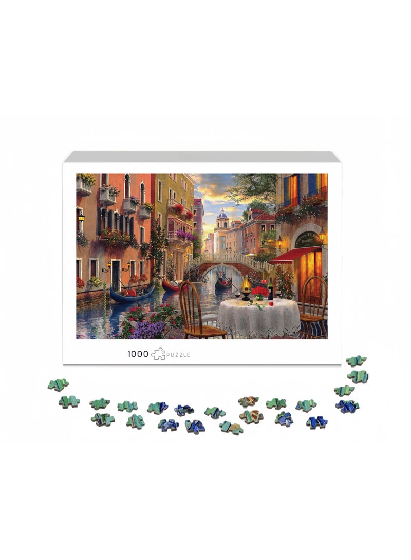 1000 قطعة بازل | موضوع البندقية الرومانسي بأسلوب الرسم اليدوي لعبة بازل عالية الجودة - ترفيه عائلي / هدية ذكرى صداقة - Image 2