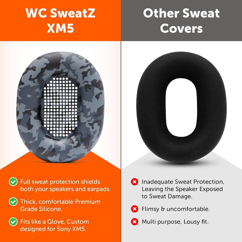 SweatZ XM5 - Protective Headphone Ear Covers for Sony WH1000XM5 by | Only Compatible with Sony XM5 Over Ear Headphones | Sweatproof & Easily Washable | Black Camo - Image 3