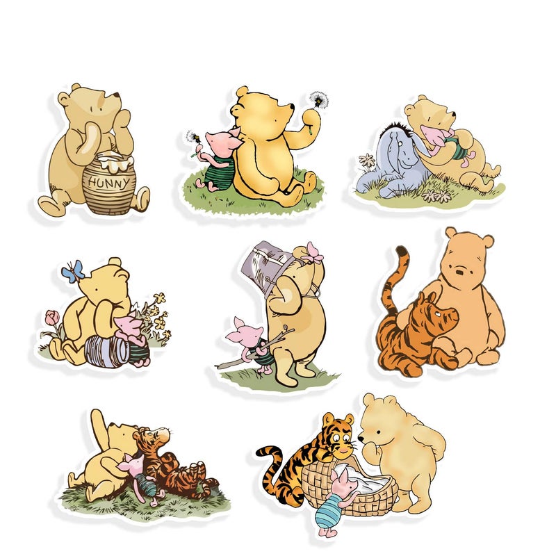 Furpaw Classic Winnie Bear Friends Cutouts Prop with Stand - 8 Patterns Baby Shower & Birthday Decorations Centerpiece Double-Sided Printing - Image 1