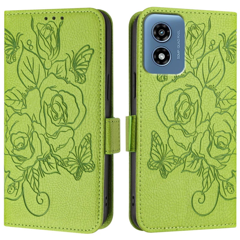 HuHa Case Cover For Motorola Moto G Play 5G / G 5G 2024 Embossed Rose RFID Anti-theft Leather Phone Case(Green) - Image 2