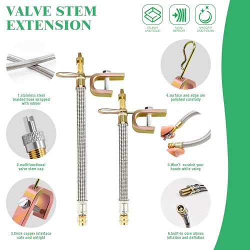 Yauhar 15pcs Valve Stem Extension with Tire Valve Stem Cores Kit, 45 90 135 Degree Brass Valve Stem Extender and 7" 12" Stainless Steel Braided Stem Extension Adaptors for Most Cars Truck - Image 3