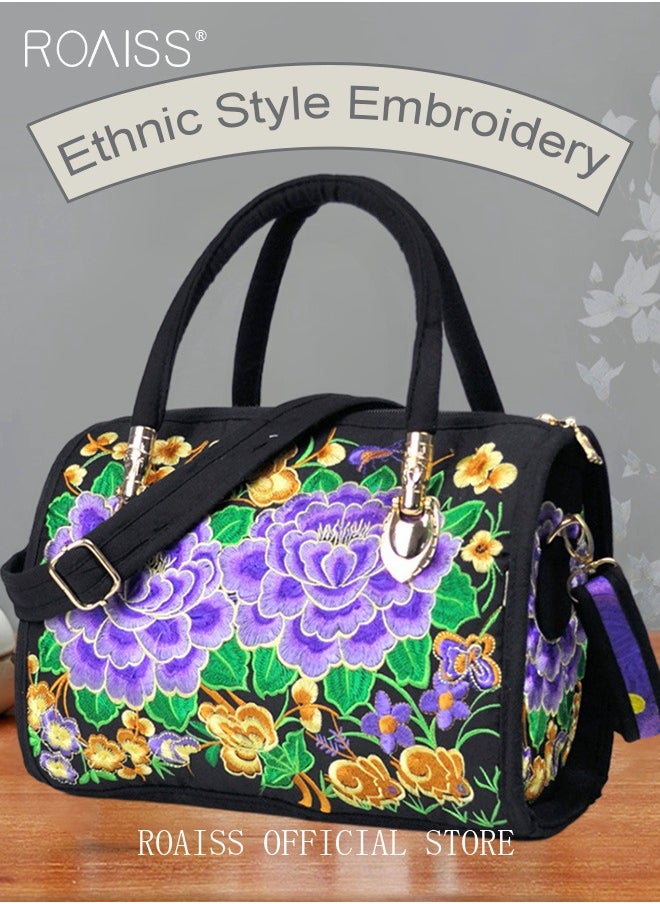 roaiss - Women's New Fashion Bags Ethnic Style Embroidered Portable Messenger Bag Floral Pattern Travel Shoulder Handbag - Image 1