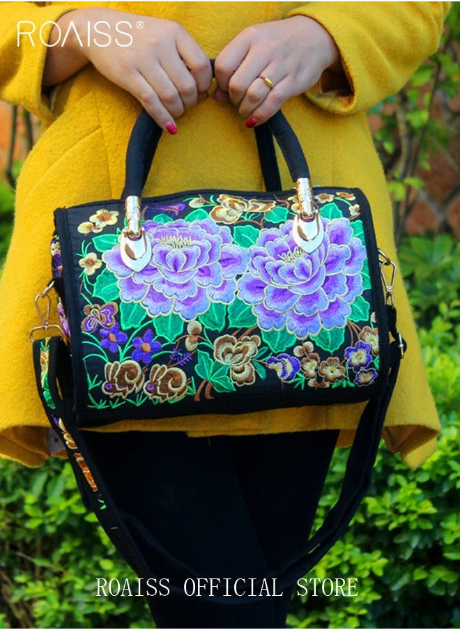 roaiss - Women's New Fashion Bags Ethnic Style Embroidered Portable Messenger Bag Floral Pattern Travel Shoulder Handbag - Image 1