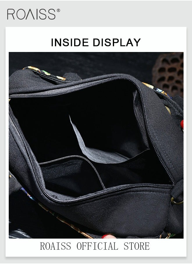 roaiss - Women's New Fashion Bags Ethnic Style Embroidered Portable Messenger Bag Floral Pattern Travel Shoulder Handbag - Image 1