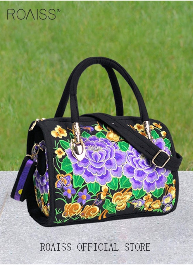 roaiss - Women's New Fashion Bags Ethnic Style Embroidered Portable Messenger Bag Floral Pattern Travel Shoulder Handbag - Image 1