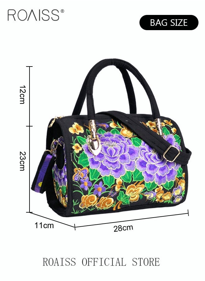 roaiss - Women's New Fashion Bags Ethnic Style Embroidered Portable Messenger Bag Floral Pattern Travel Shoulder Handbag - Image 1