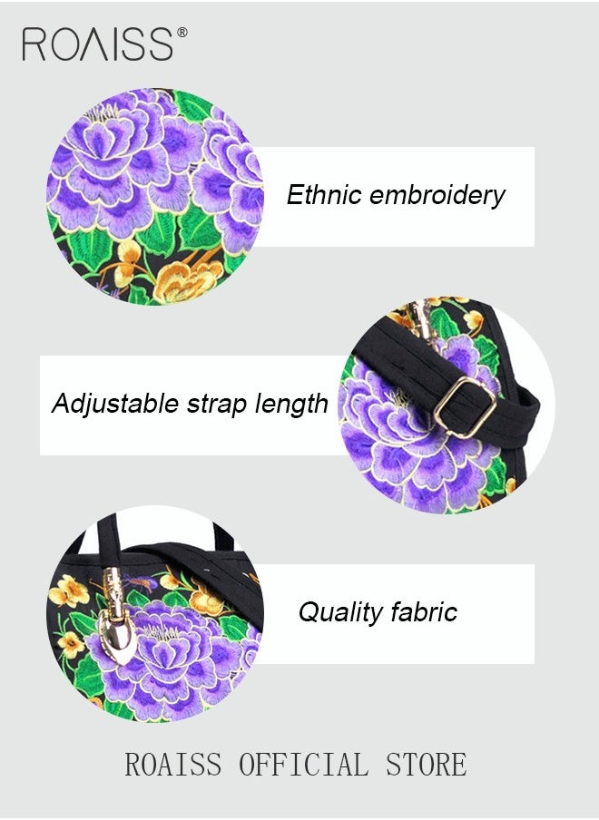 roaiss - Women's New Fashion Bags Ethnic Style Embroidered Portable Messenger Bag Floral Pattern Travel Shoulder Handbag - Image 1