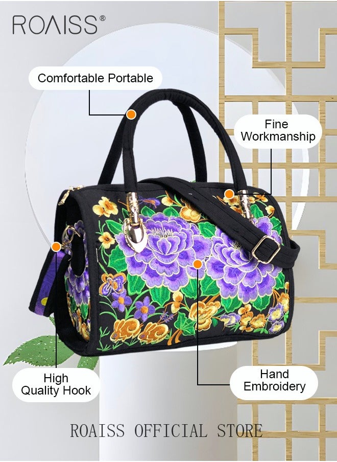 roaiss - Women's New Fashion Bags Ethnic Style Embroidered Portable Messenger Bag Floral Pattern Travel Shoulder Handbag - Image 1