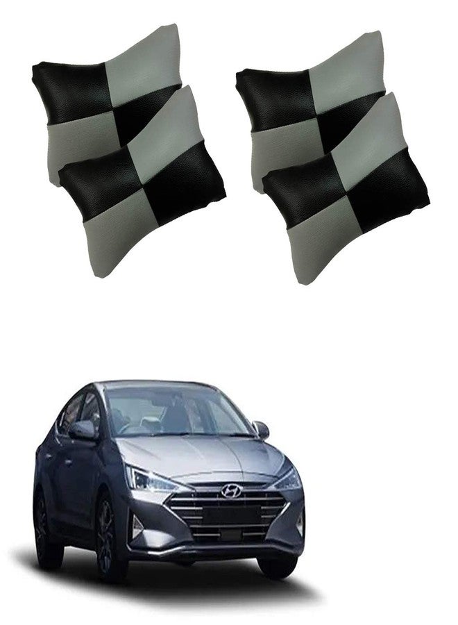 PulGos Grey Universal Neck Rest Pillow Faux Leather Material in Check Design for All Cars (Pair of 2)_630 - Image 1