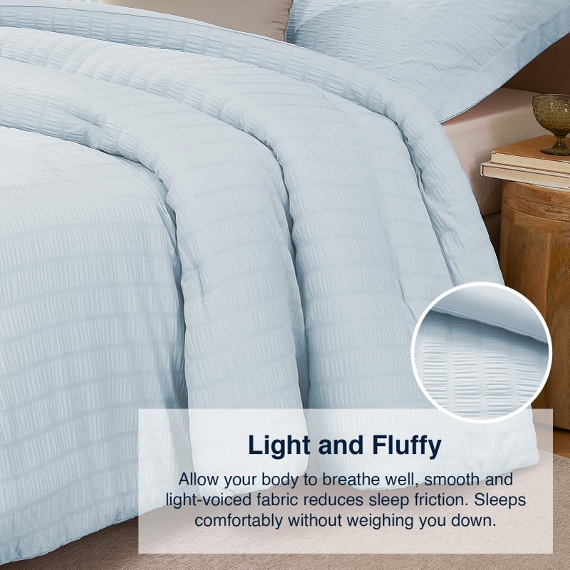 Quataly SkyBlue Queen Comforter Set - 3 Pieces Seersucker Lightweight Bedding Comforter Sets (1 Soft Fluffy Comforter & 2 Pillowcases) - All Seasons Cozy Modern Bed Sets - Image 4