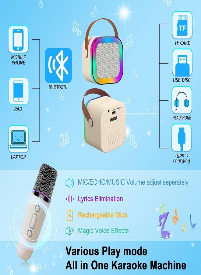 Mummy Please Kids Karaoke Bluetooth 5.3 Speaker with Wireless Microphone, RGB LED Lights, Magic Voice Effects, Rechargeable【Pack of 1 Each Biege & Pink】 - Image 3