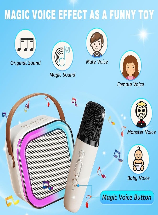 Mummy Please Kids Karaoke Bluetooth 5.3 Speaker with Wireless Microphone, RGB LED Lights, Magic Voice Effects, Rechargeable【Pack of 1 Each Biege & Pink】 - Image 2