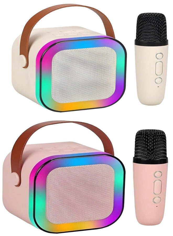 Mummy Please Kids Karaoke Bluetooth 5.3 Speaker with Wireless Microphone, RGB LED Lights, Magic Voice Effects, Rechargeable【Pack of 1 Each Biege & Pink】 - Image 1