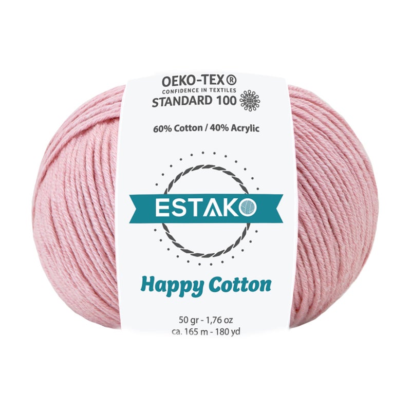 Estako Happy Cotton, 60% Cotton 40% Acrylic Yarn, Soft, Fine/Sport (2) for Crochet and Knitting 1.76 Oz (50g) / 180 Yrds (165m) (4310 - Baby Pink) - Image 1