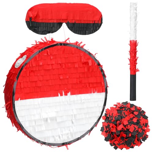 Lunmon Cartoon Animation Piata Red and White Ball Cartoon Birthday Party Favors Anime Themed Fiesta Decorations Piata with Batting Stick Eye Mask and Confetti for Video Nights Sports Team - Image 1