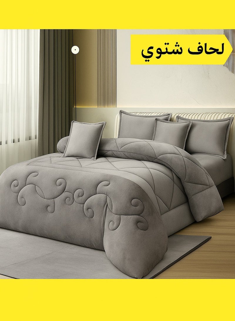 مينج لي مفرش ملكي 6 قطع نفرين شتوي وجهين وجه مخمل وجه فرو مقاس كينج 230x250 سم - Image 1