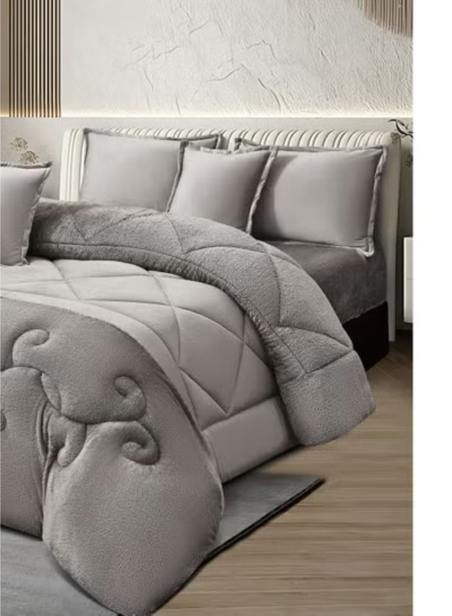 مينج لي مفرش ملكي 6 قطع نفرين شتوي وجهين وجه مخمل وجه فرو مقاس كينج 230x250 سم - Image 3