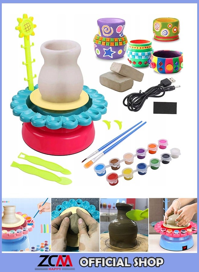 ZCM-HAPPY High Quality DIY Pottery Wheels for Kids Sunflower Pottery Wheels Art Crafts are Lightweight Foldable Portable and Durable Kids Handmade Toy Set  - Image 1