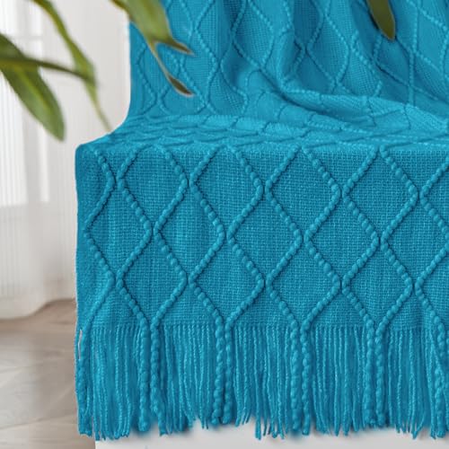 inhand Teal Throw Blanket for Couch and Bed Soft Living Room Home Decor Knitted Twin Size Blanket Outdoor Lightweight Breathable Summer Blanket Farmhouse Warm Woven Decorative 60x80 - Image 1