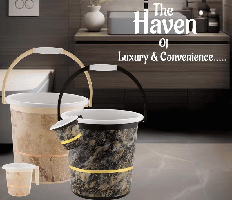 Nabhya 4 Pcs Bathroom Accessories Set - Plastic Bath Bucket 20Ltr and Mug 4 Piece Combo for Home, Kitchen & Bathroom (Black & Beige) - Image 2