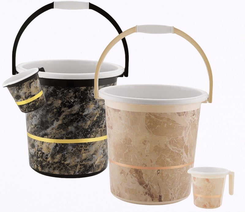 Nabhya 4 Pcs Bathroom Accessories Set - Plastic Bath Bucket 20Ltr and Mug 4 Piece Combo for Home, Kitchen & Bathroom (Black & Beige) - Image 1