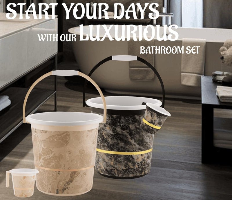 Nabhya 4 Pcs Bathroom Accessories Set - Plastic Bath Bucket 20Ltr and Mug 4 Piece Combo for Home, Kitchen & Bathroom (Black & Beige) - Image 3