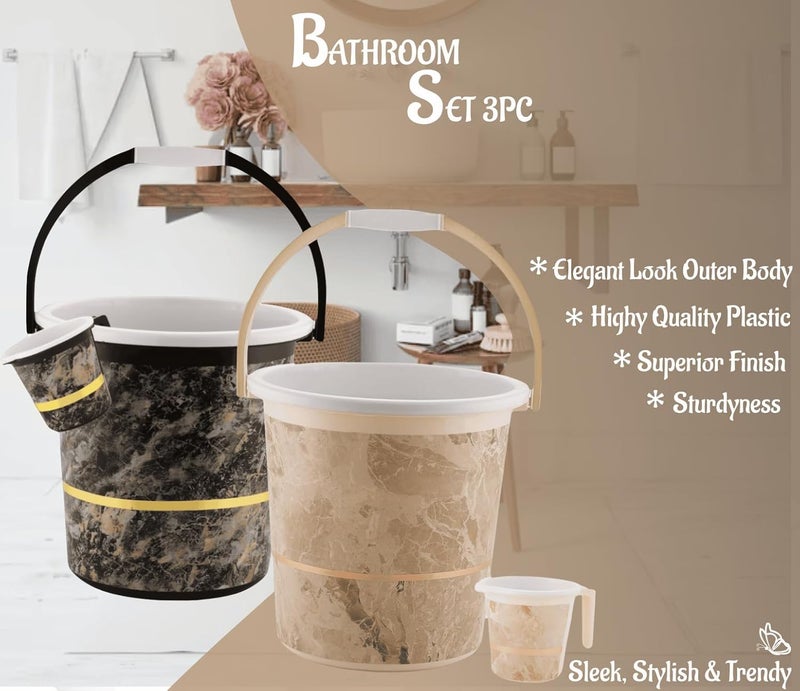 Nabhya 4 Pcs Bathroom Accessories Set - Plastic Bath Bucket 20Ltr and Mug 4 Piece Combo for Home, Kitchen & Bathroom (Black & Beige) - Image 4