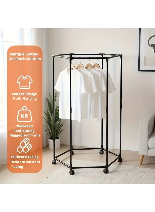 رف ملابس قابل للدوران مع عجلة، رف ملابس عالي التحمل على عجلات، رف ملابس متعدد الوظائف سداسي يدور 360 درجة، رف ملابس محمول لغرفة النوم وغرفة المعيشة. 29.3 × 13.7 × 47.2 بوصة - Image 2