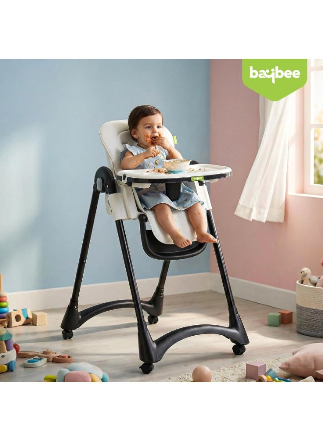 BAYBEE Premium Foldable 4 in 1 Kids High Chair for Baby with 6 Level Height Adjustable, Baby Feeding Chair with 3 Position Recline & Adjustable Footrest, 5 Point Safety Belt, |  Baby High Chair for Kids with Removeable Food Tray & Lockable Wheels White - Image 2