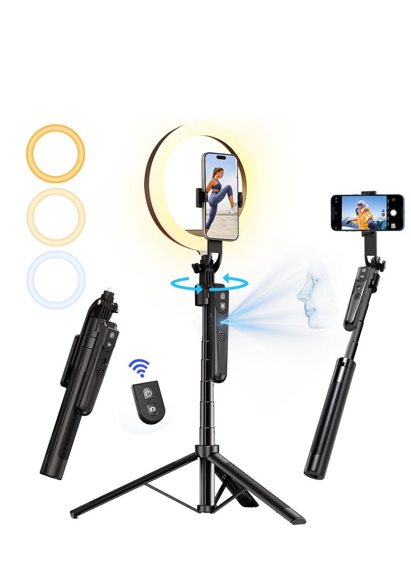 Raxoom Auto Face Tracking Tripod for iPhone, Anti-Shake Phone Stand & Phone Tripod, Selfie Light with Remote & 360° Motion Sensor, Face Gesture Control Vlog/Live Stream/Video Recording 