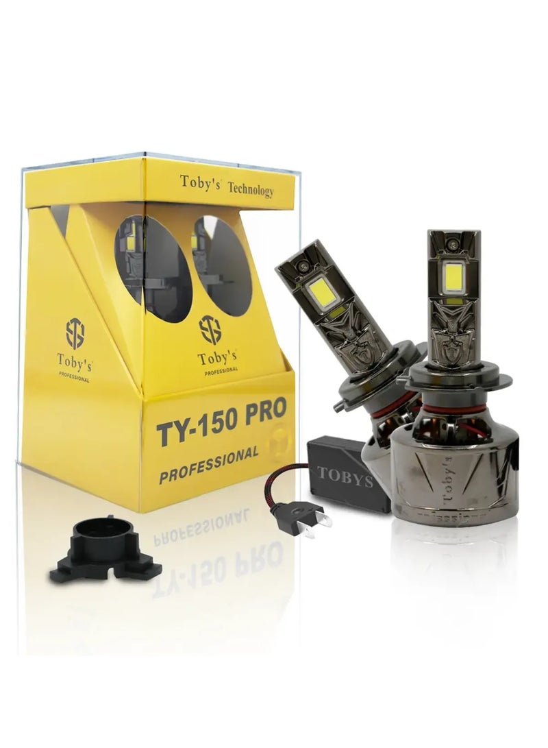 توبيز مجموعة مصابيح أمامية LED أصلية مختبرة من Toby's TY150 PRO، قطعتان، 300 واط (زوج)، 30000 لومن (زوج)، 150 واط/قطعة، طاقة فائقة السطوع مع درجة حرارة لون 6500 كلفن - TY 150 Pro HL - H13
