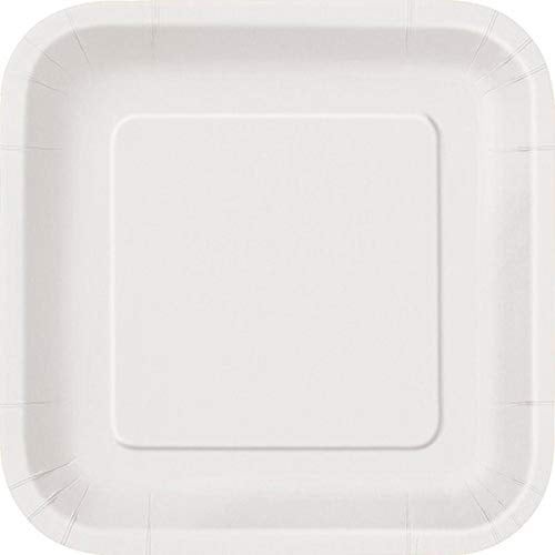 Unique Party White Square Disposable Paper Dessert Plates - 7'', 16 Pieces - Perfect for Parties, Weddings, Holidays & More - Image 1