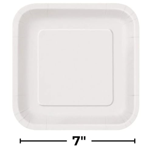 Unique Party White Square Disposable Paper Dessert Plates - 7'', 16 Pieces - Perfect for Parties, Weddings, Holidays & More - Image 4