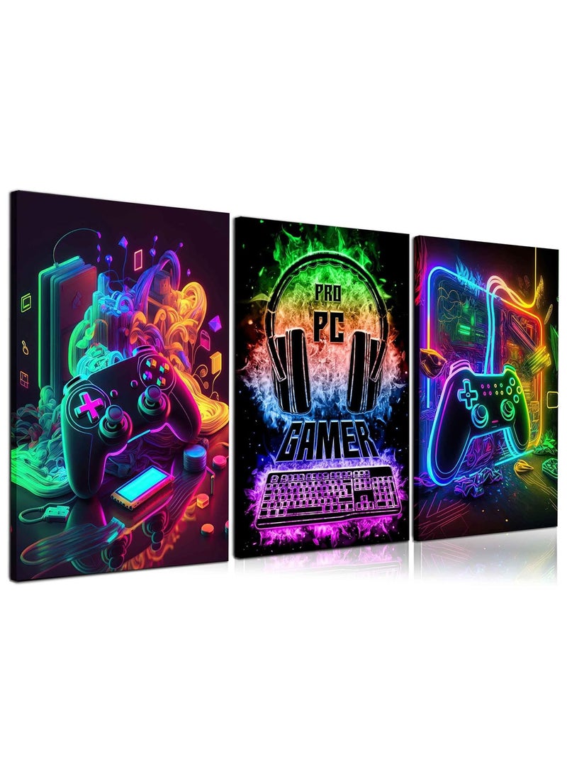 Today Idea 3Pcs Cool Gaming Wall Art Retro Video Gamer watercolor Posters Pictures Colorful Neon Gamer pad Canvas Painting Prints for Boys Room Kids Gamer Room Bedroom for Boys Home Decoration 16x24in - Image 1