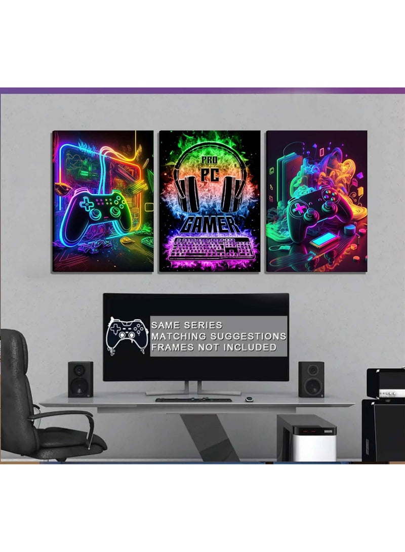 Today Idea 3Pcs Cool Gaming Wall Art Retro Video Gamer watercolor Posters Pictures Colorful Neon Gamer pad Canvas Painting Prints for Boys Room Kids Gamer Room Bedroom for Boys Home Decoration 16x24in - Image 2