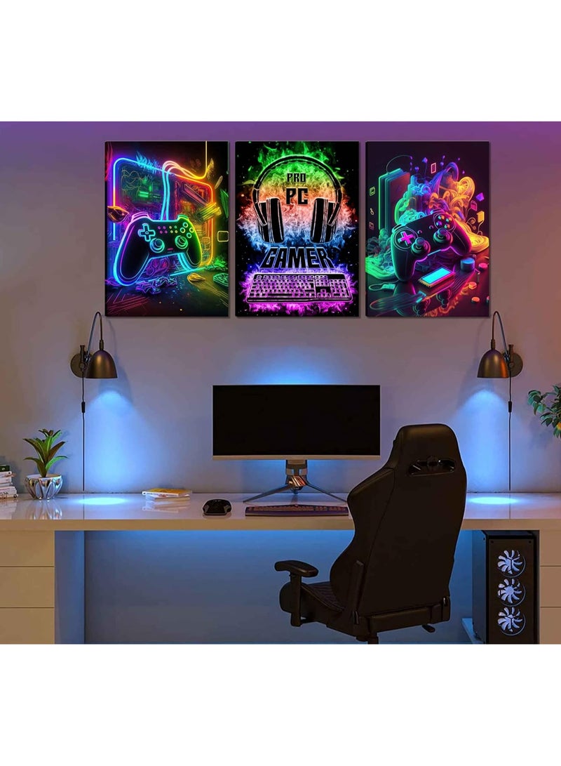 Today Idea 3Pcs Cool Gaming Wall Art Retro Video Gamer watercolor Posters Pictures Colorful Neon Gamer pad Canvas Painting Prints for Boys Room Kids Gamer Room Bedroom for Boys Home Decoration 16x24in - Image 3