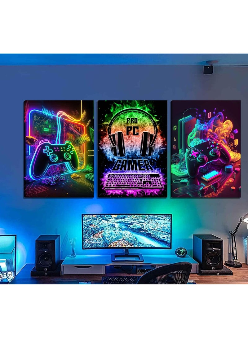 Today Idea 3Pcs Cool Gaming Wall Art Retro Video Gamer watercolor Posters Pictures Colorful Neon Gamer pad Canvas Painting Prints for Boys Room Kids Gamer Room Bedroom for Boys Home Decoration 16x24in - Image 4