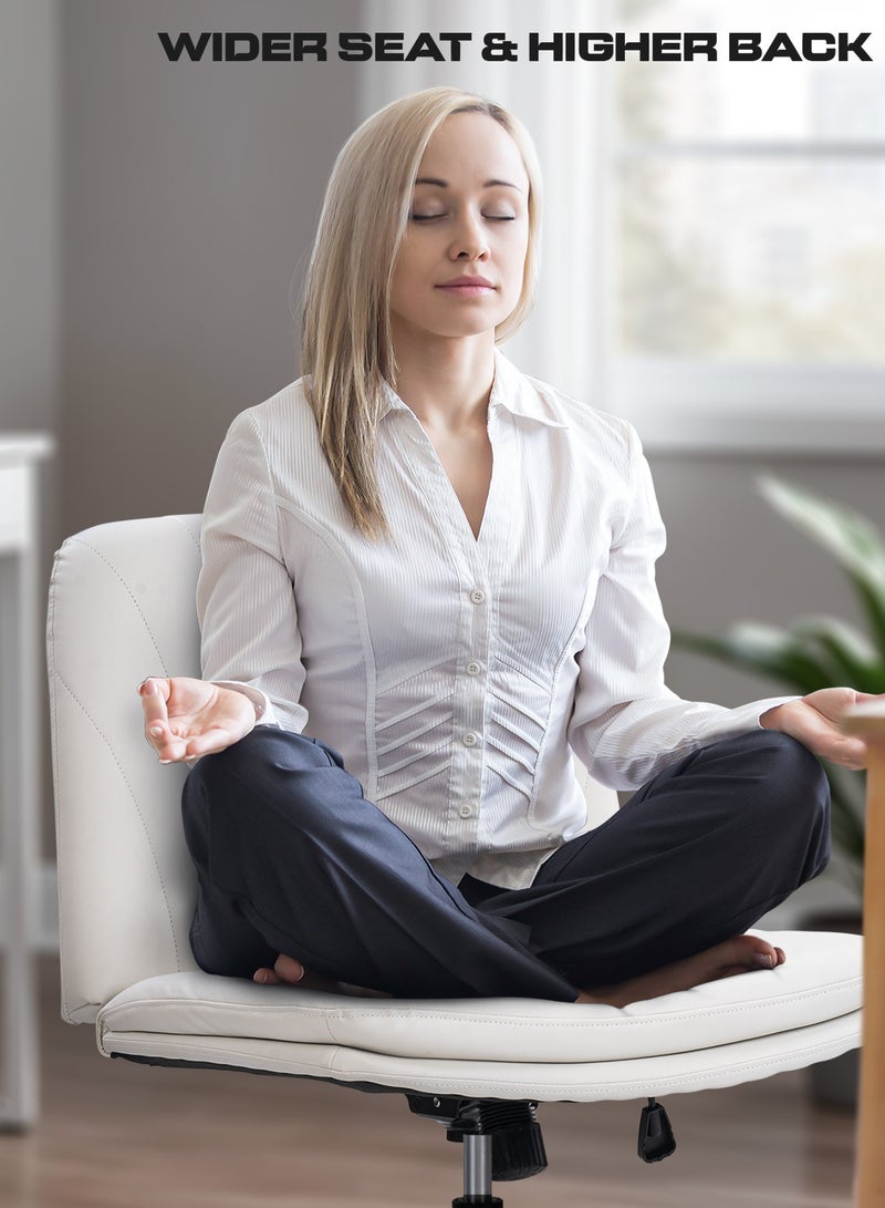 دراجو كرسي مكتب بأرجل متقاطعة للعمل في المنزل، مصنوع من جلد البولي يوريثان لراحة الجلوس لساعات طويلة، بدون مساند للذراعين، قابل لضبط الارتفاع والإمالة | كرسي كمبيوتر دوار للمنزل والمكتب، لون بيج - Image 4