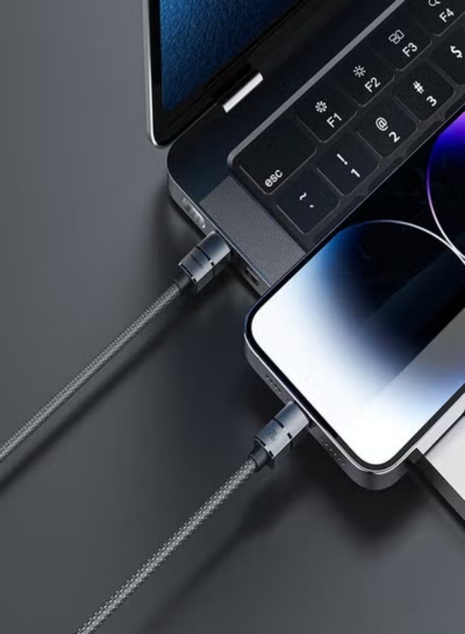 ريتشي كابل Recci RS08CC سلسلة Warrior من Type-C إلى Type-C – شحن سريع 100 واط، طول 1.2 متر، سلك مضفر رمادي متين - Image 2