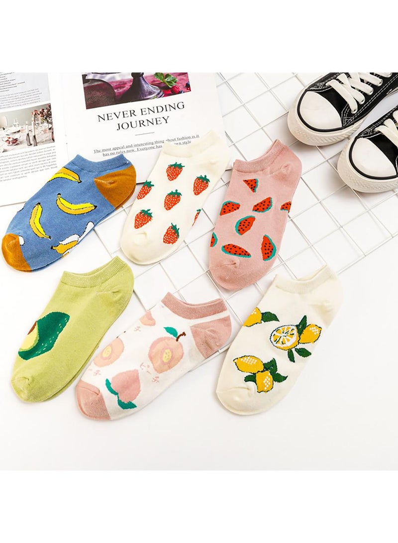 Sweet seven جوارب كاحل مزينة بفواكه لطيفة للنساء - 6 أزواج من الجوارب القصيرة للسيدات والفتيات - Image 2